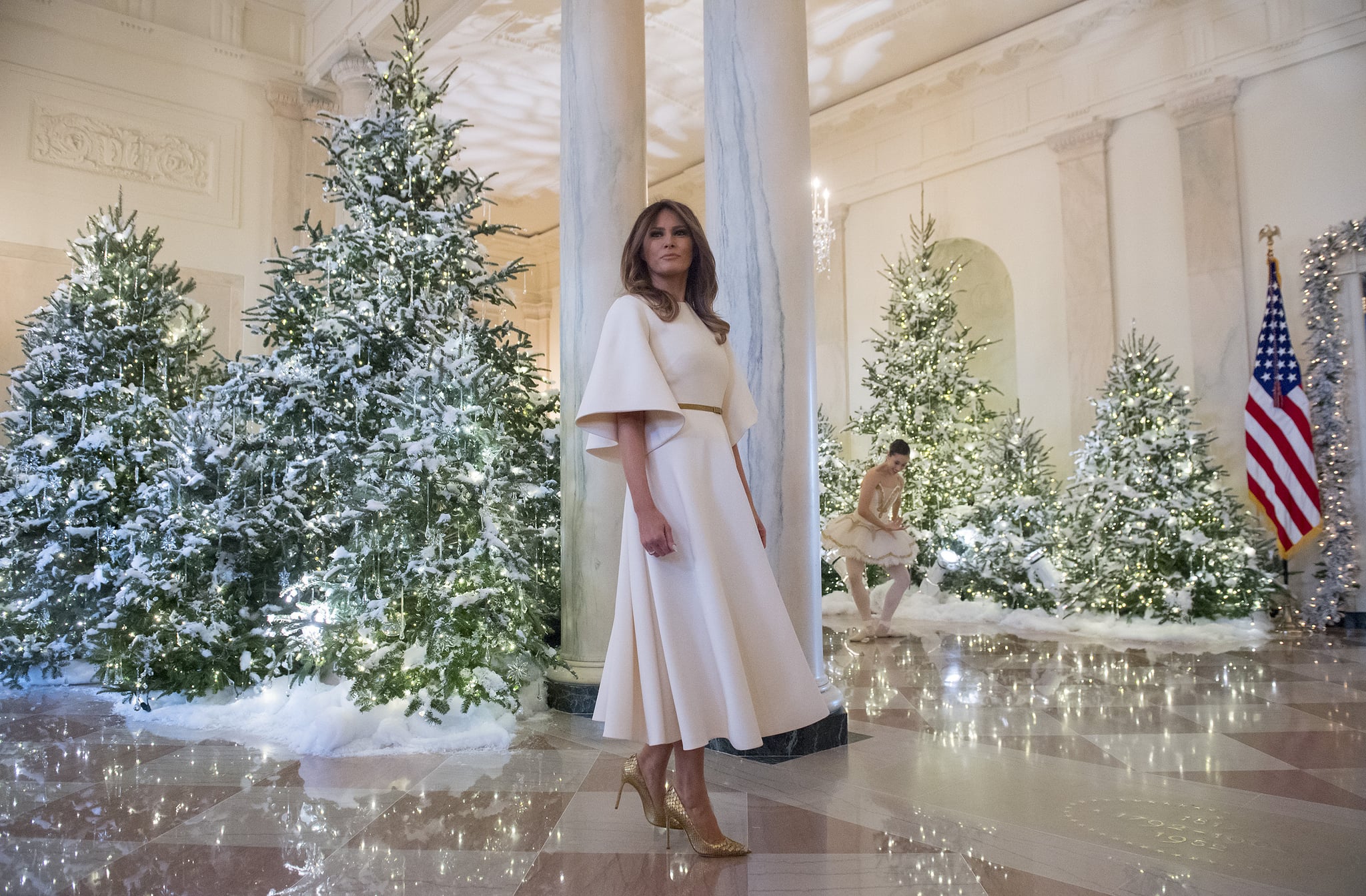 Melania Trump Presents the White House Christmas Decorations in Dior