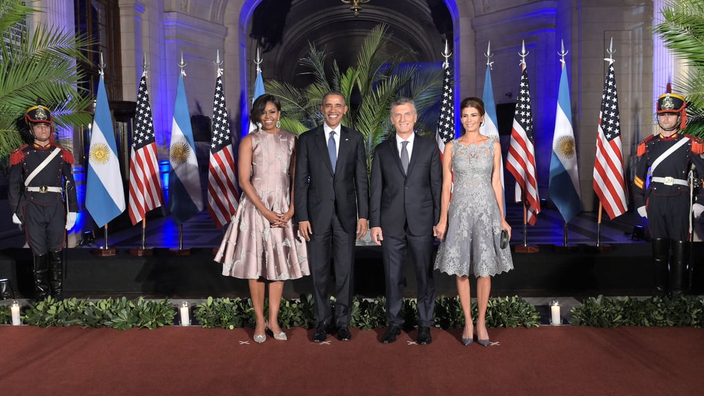 Michelle finished her outfit with embellished Jimmy Choo pumps.