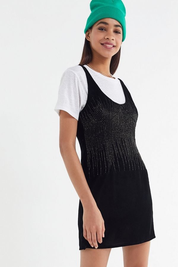 UO Blackberry Sparkly Embroidered Mini Dress