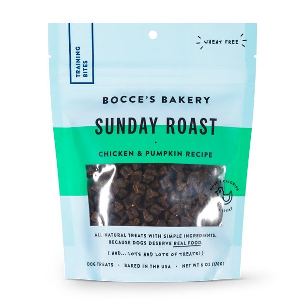 Bocce's Bakery Sunday Roast Chicken and Pumpkin Recipe Training Bites Dog Treats, 6-oz Bag