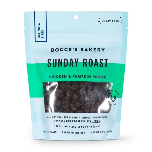 Bocce's Bakery Sunday Roast Chicken and Pumpkin Recipe Training Bites Dog Treats, 6-oz bag