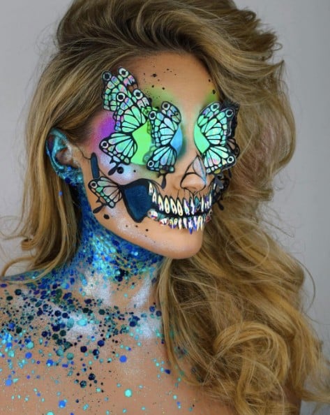 Holographic Unicorn Skull Halloween Makeup Popsugar Beauty