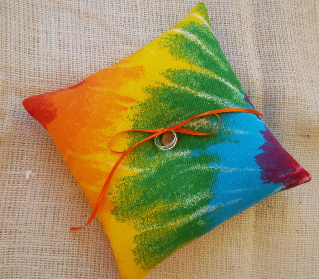 Tie dye-loving couples won't do any better than this rainbow ring bearer pillow ($22).