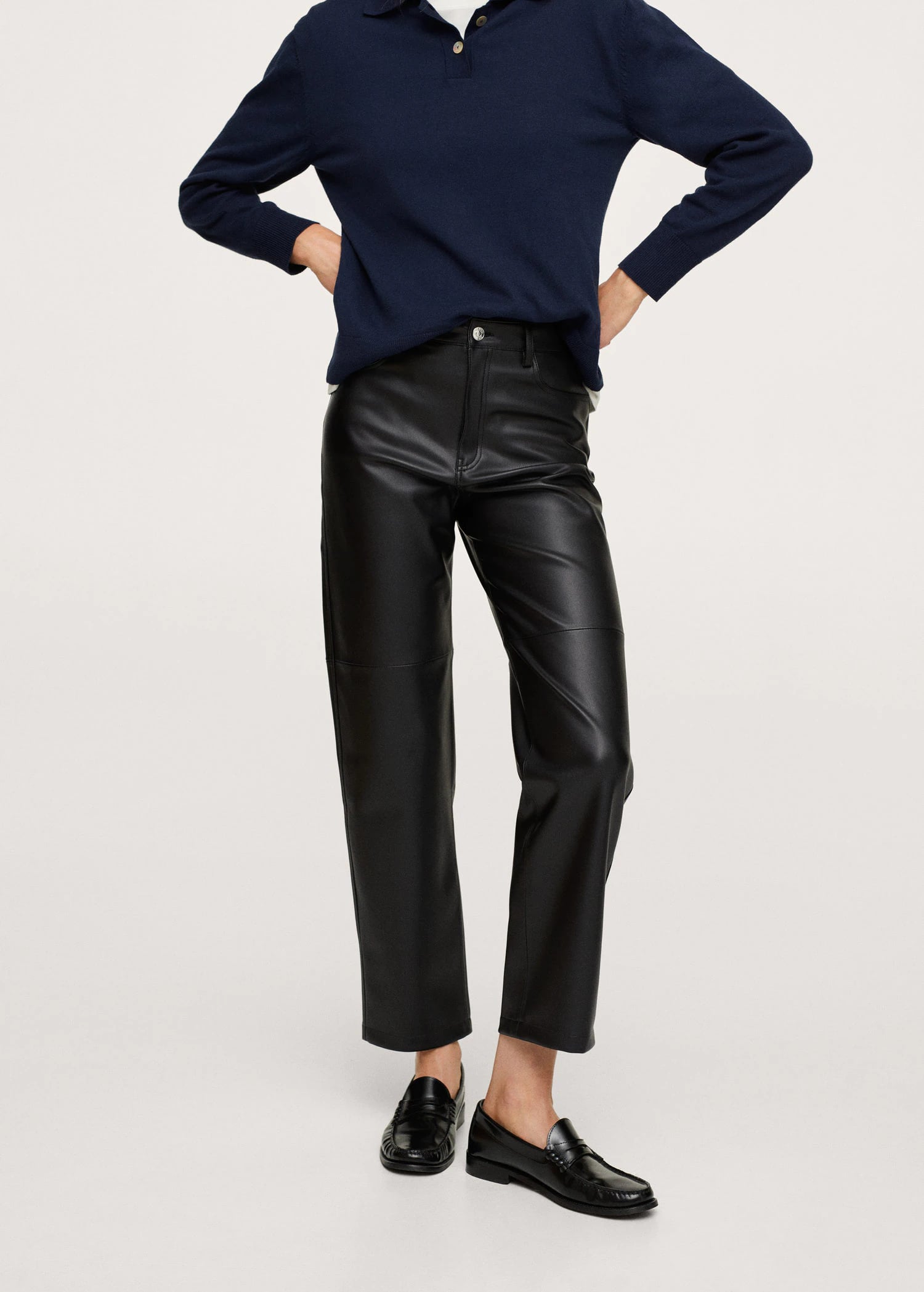 Topshop faux leather straight leg pants in black - ShopStyle