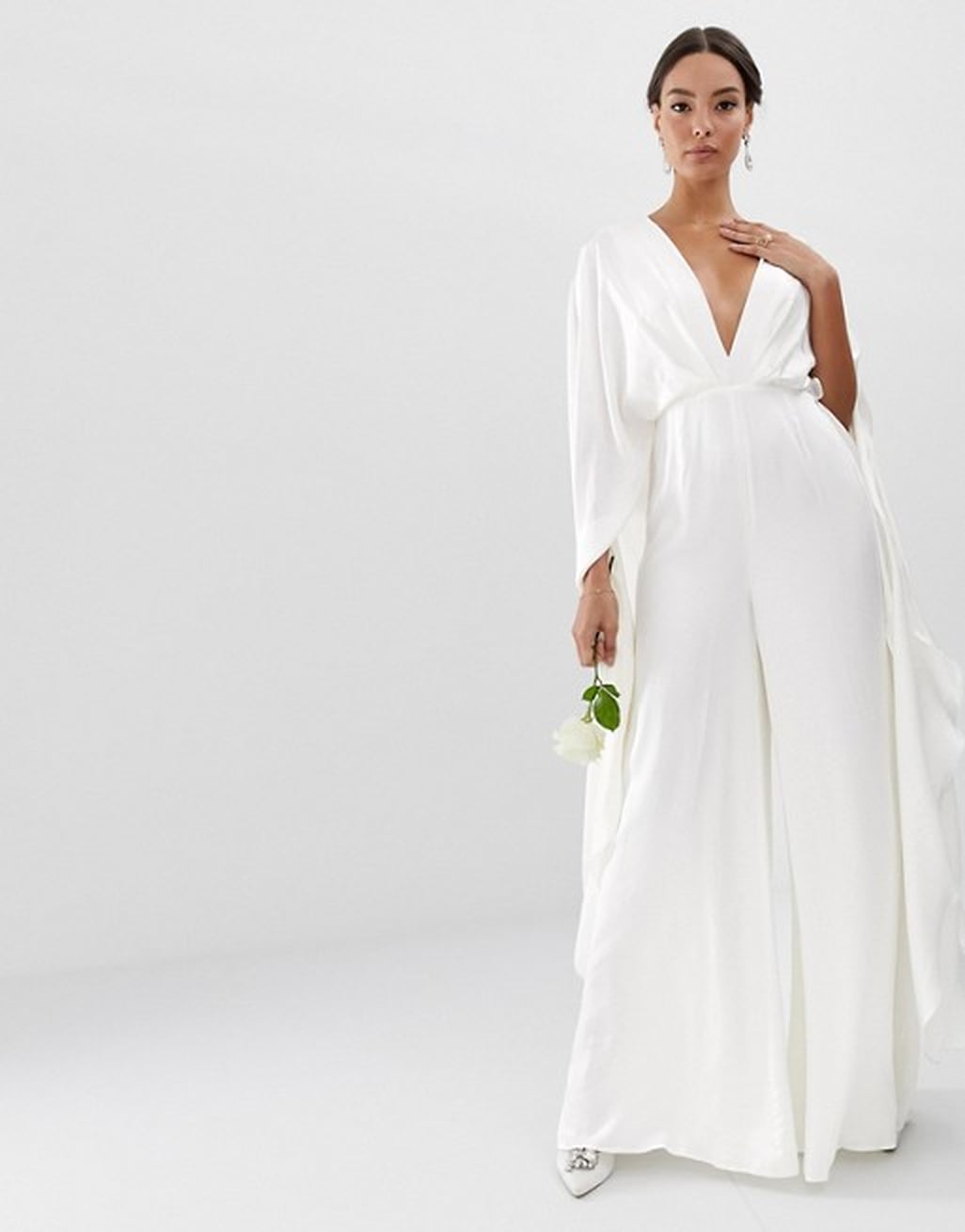 Asos Bridal Gowns ASOS DESIGN Florence Plunge Long Sleeve Wedding Dress  With Cutwork