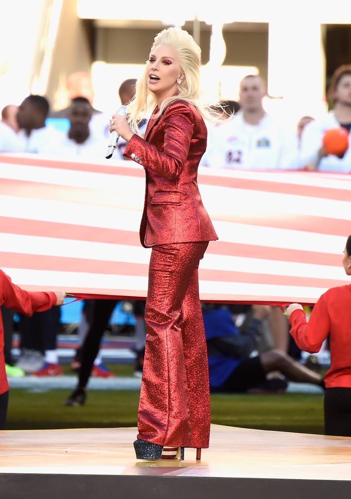 Lady Gaga's Red Gucci Suit at the Super Bowl
