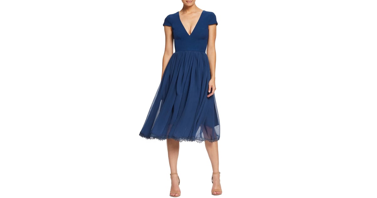 corey chiffon fit & flare dress dress the population