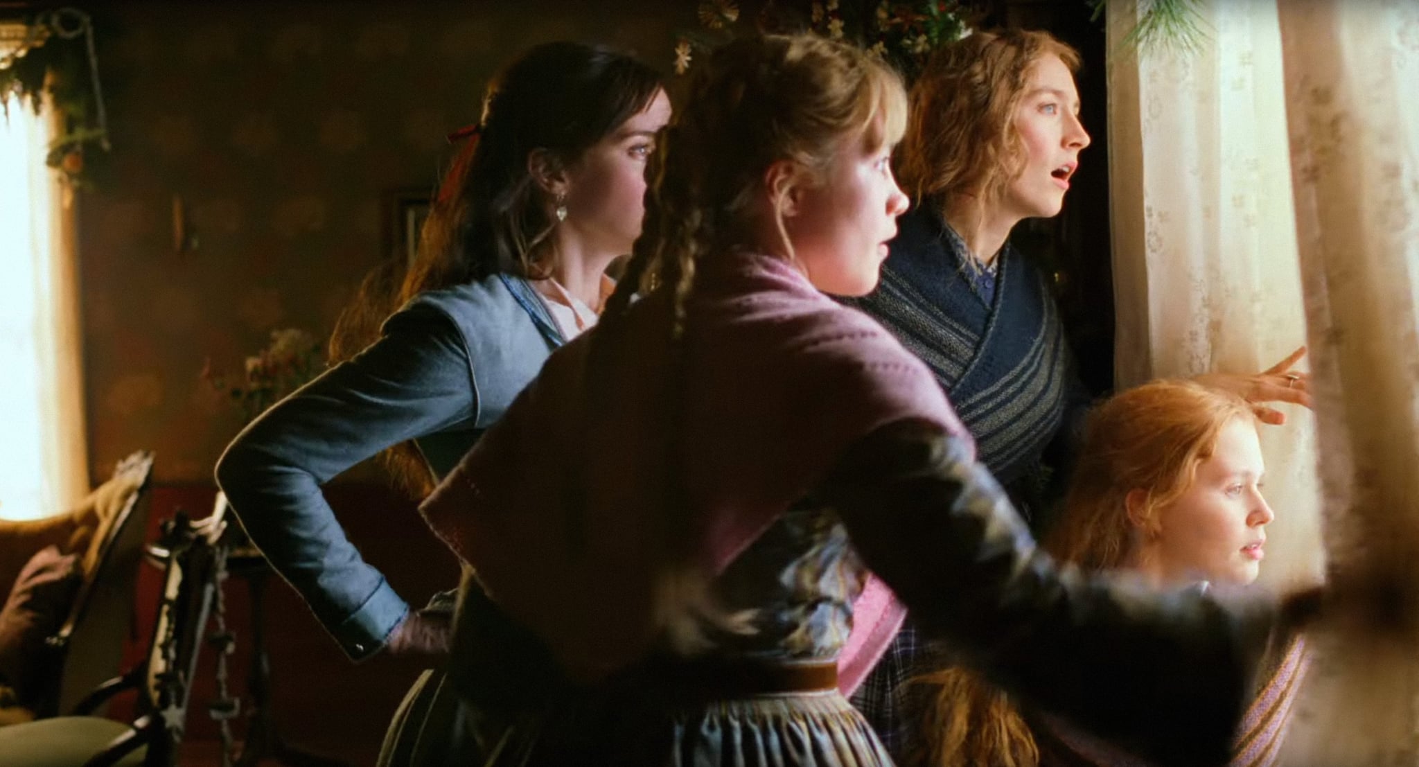 LITTLE WOMEN, from left: Emma Watson as Meg, Florence Pugh as Amy, Saoirse Ronan as Jo, Eliza Scanlen as Beth, 2019.  Columbia Pictures / courtesy Everett Collection