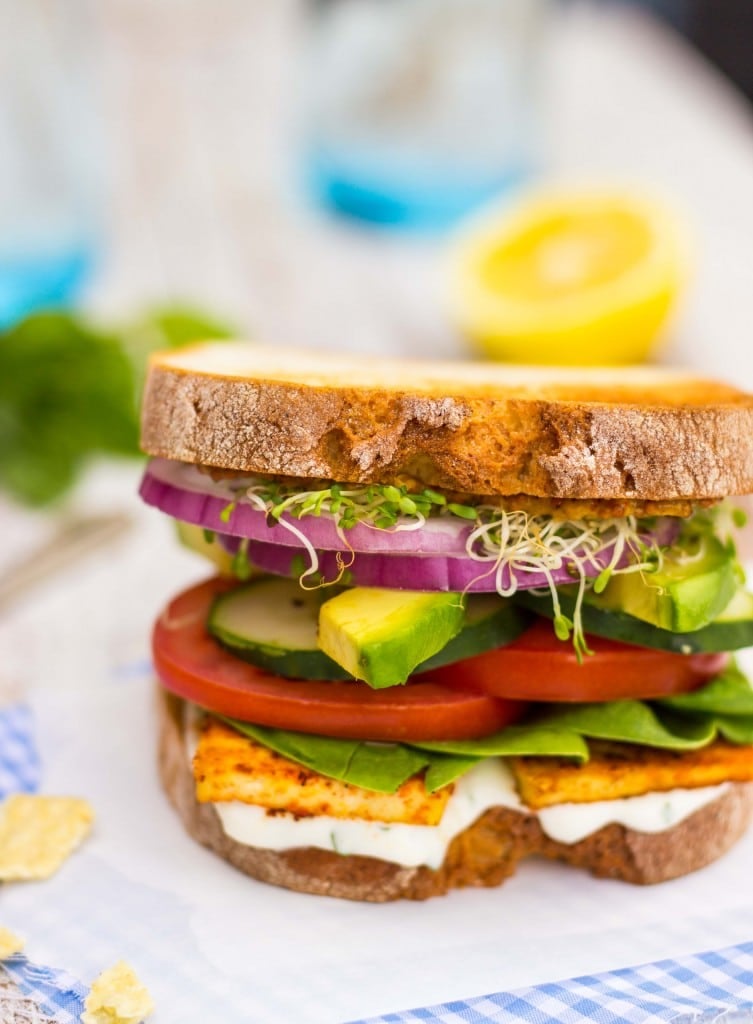 Ultimate Veggie Sandwich With Smokey Tofu and Lemon Basil Dressing