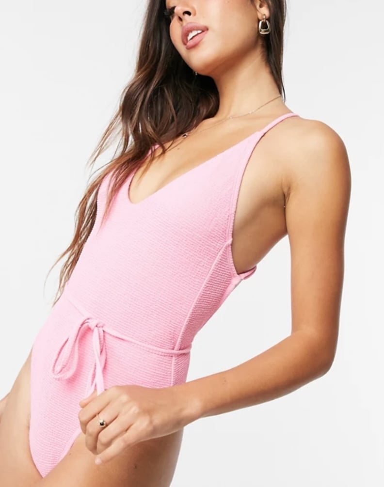 Topshop Crinkle One-Piece With Belt Detail