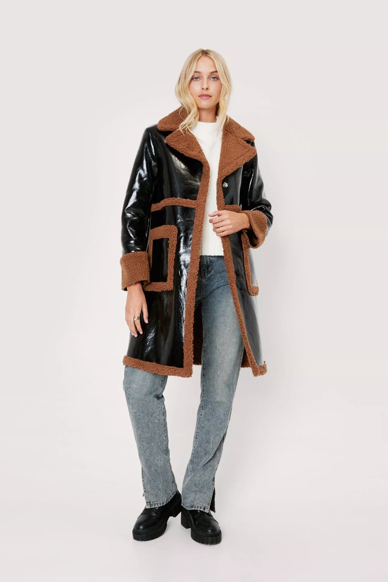 A Bold Pick: Nasty Gal Vinyl Faux Fur Trimmed Midi Jacket