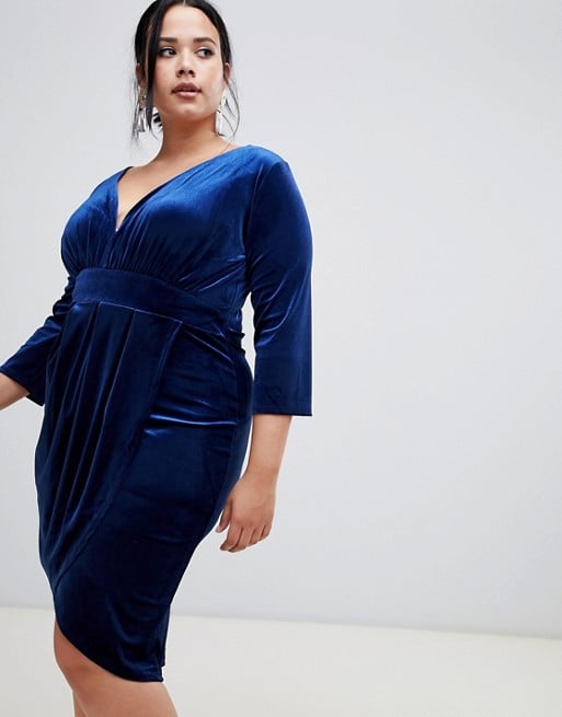 TFNC Velvet Midi Wrap Dress | Kylie Jenner Blue Velvet Balenciaga Dress ...