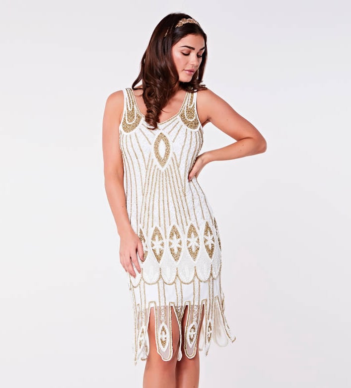 Molly Art Deco Hand Embellished Dress In White 1920s Style Molly Art Deco Hand Embellished Dress In White 1920s Style