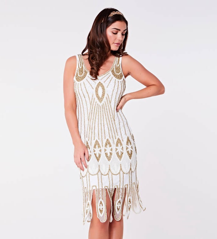 Molly Art Deco Hand Embellished Dress In White