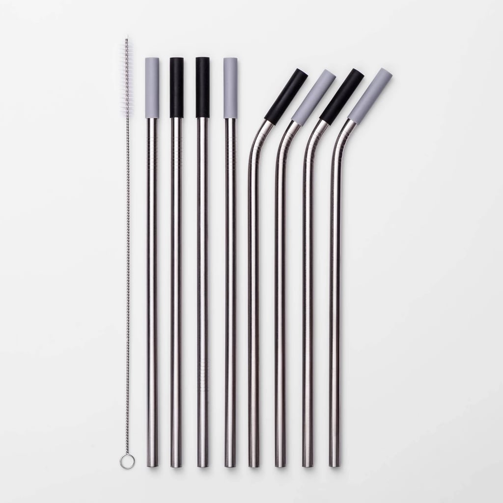Nine Piece Stainless Steel Straws With Cleaning Brush