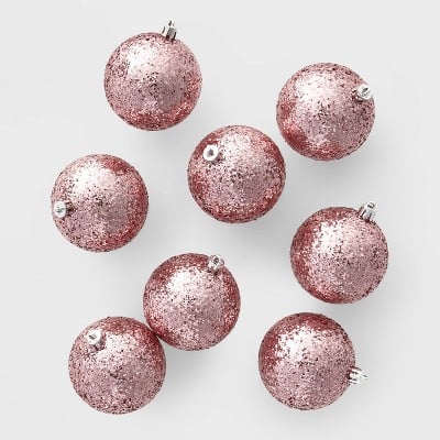 8ct 70mm Chunky Glitter Christmas Ornament Set