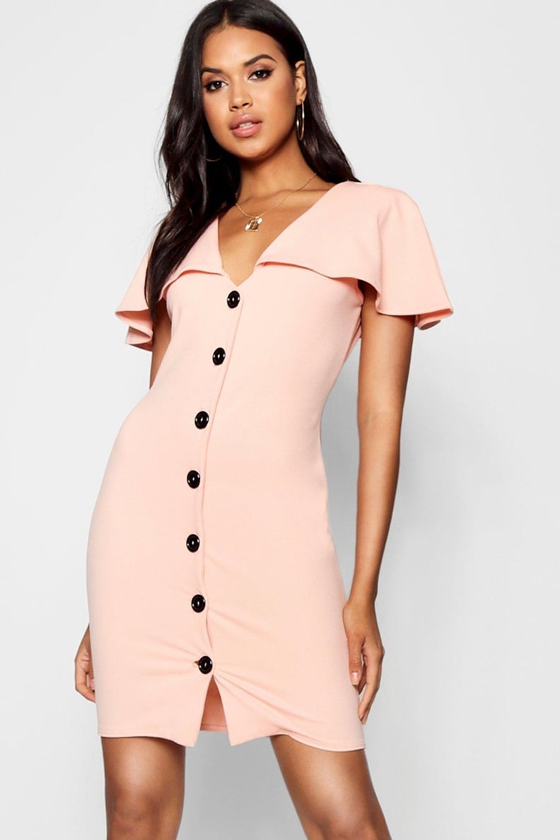 Boohoo Lily Button Detail Cape Bodycon Dress