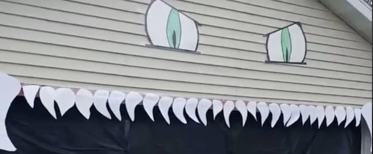 Monster Garage Door Halloween Decoration TikTok Video