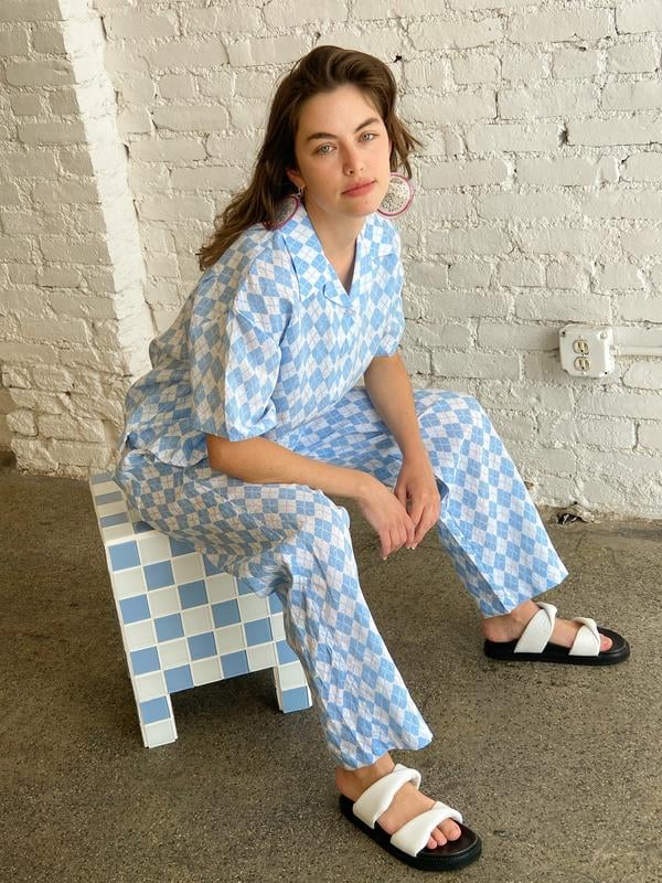 Lisa Says Gah Pyjama Long Set - Blue Argyle