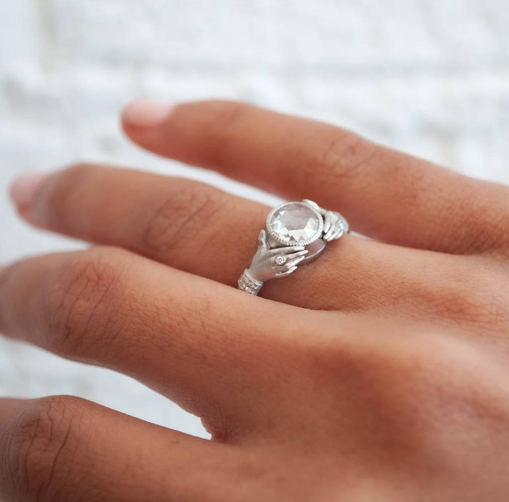 Unique Adorned Diamond Hands Engagement Ring