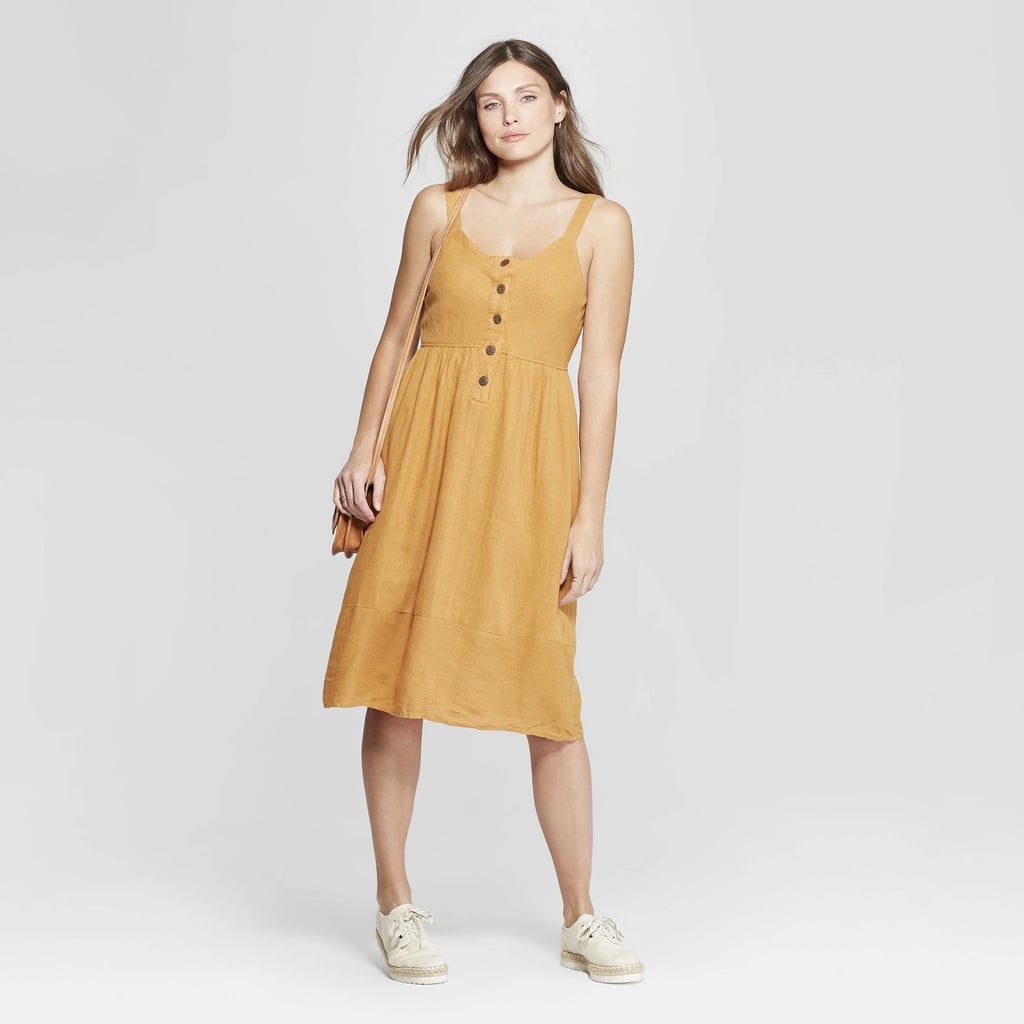 Sleeveless V-Neck Button Front Midi Dress