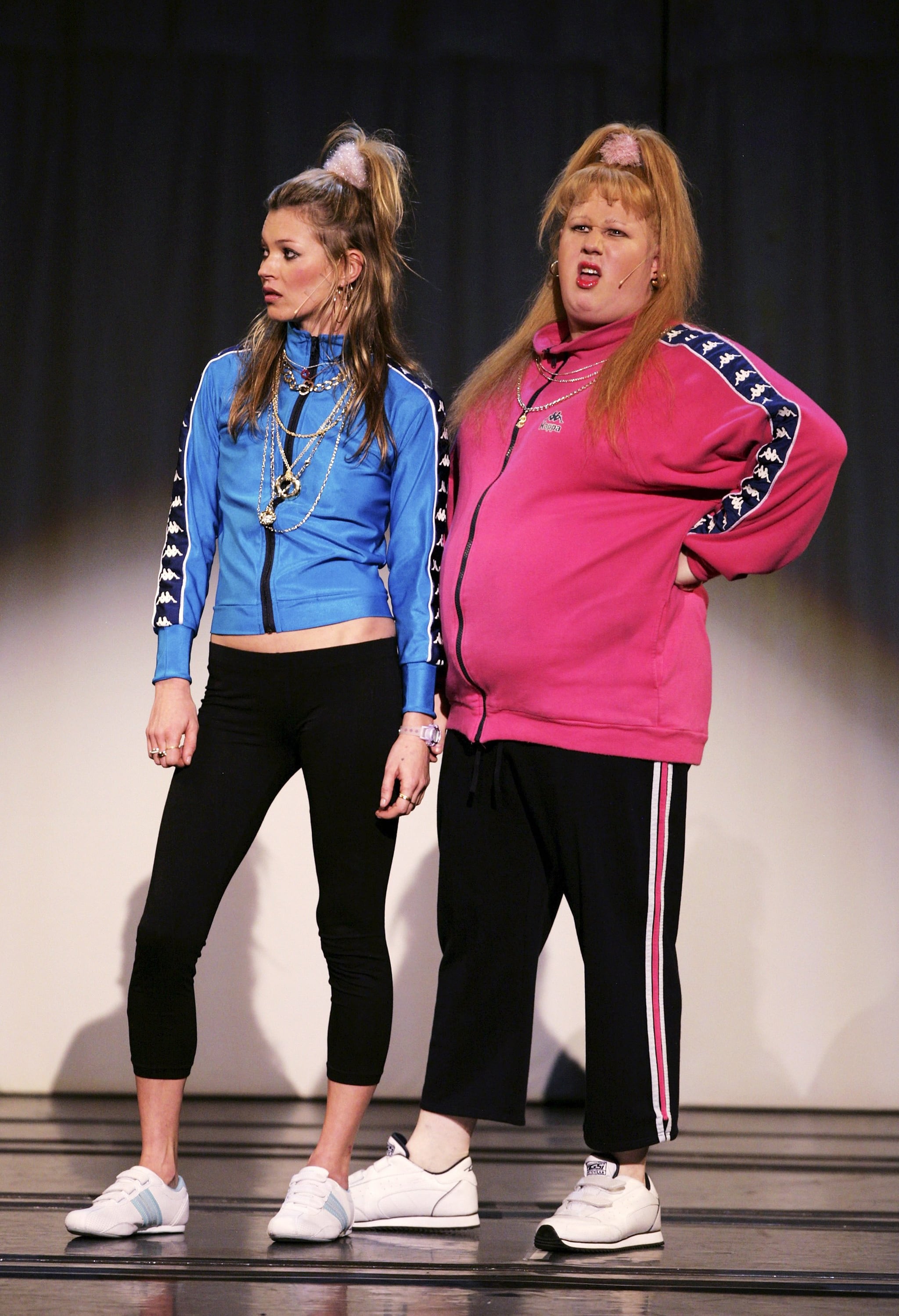 LONDON - NOVEMBER 22: Model Kate Moss (L) and Matt Lucas, as the Pollard sisters Katie and Vicky, perform onstage at 
