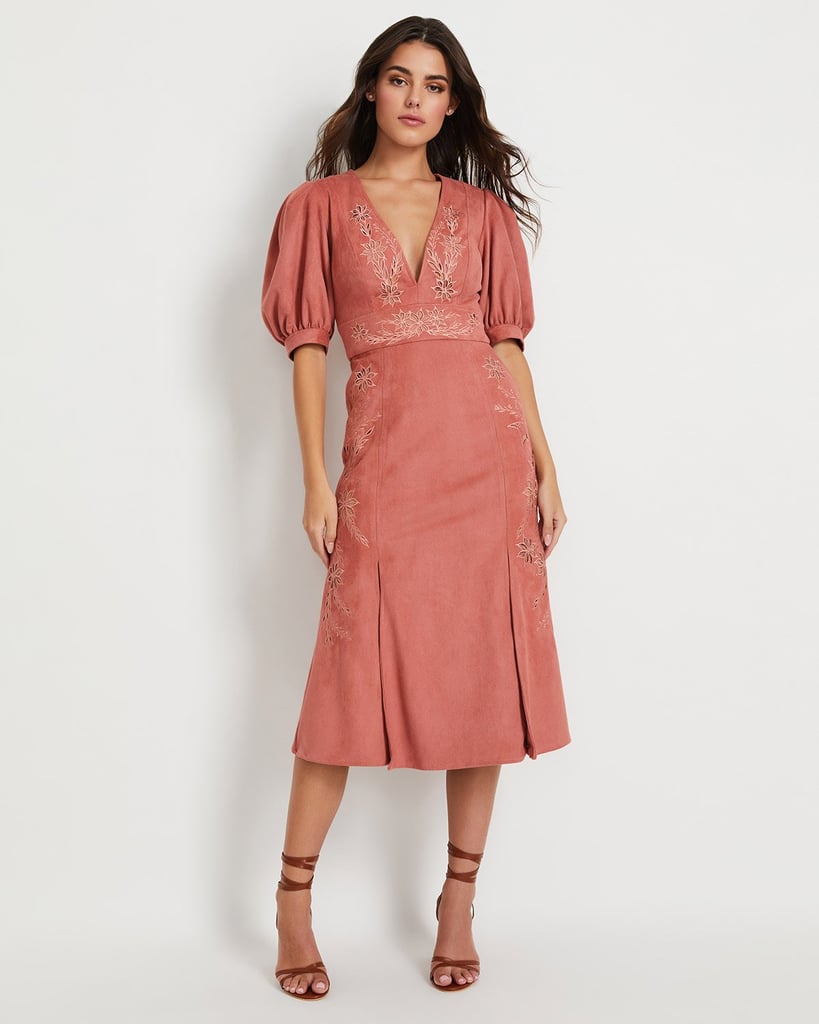 PatBo Faux Suede V-Neck Midi Dress