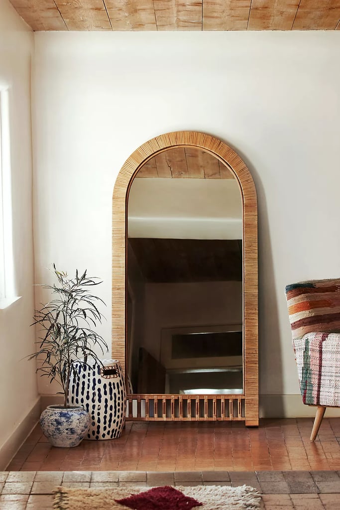 A Floor-Length Mirror: Arched Rattan Leaning Mirror