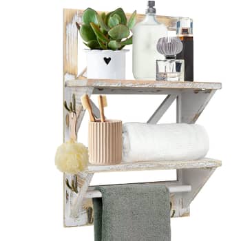 Utex 3 Tier Bathroom Shelf Wall Mounted with Towel Hooks, Bathroom Organizer