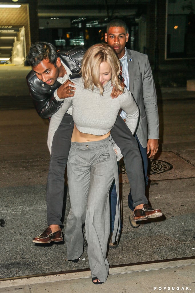 Jennifer Lawrence Gives Aziz Ansari a Piggyback Ride in NYC