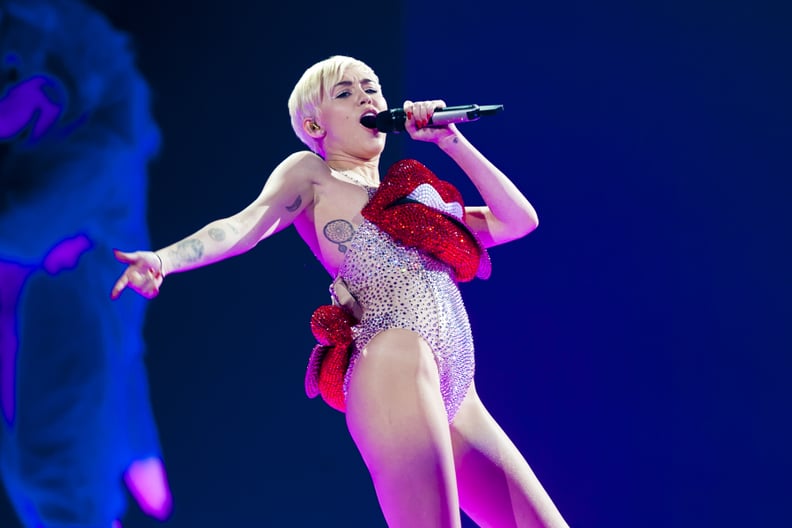 LEEDS, UNITED KINGDOM - MAY 10: Miley Cyrus performs on stage during her Bangerz UK tour at First Direct Arena on May 10, 2014 in Leeds, United Kingdom. (Photo by Neil Lupin/Redferns via Getty Images)