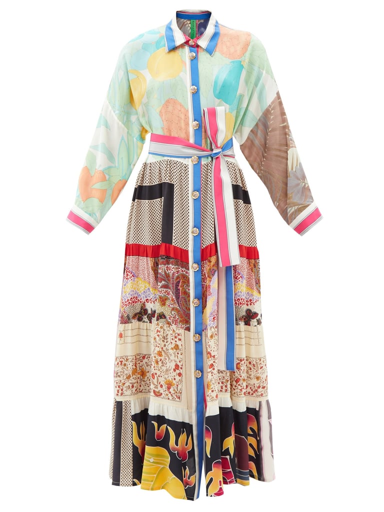 Rianna + Nina One-of-a-Kind Volant Patchwork-Silk Maxi Shirt Dress