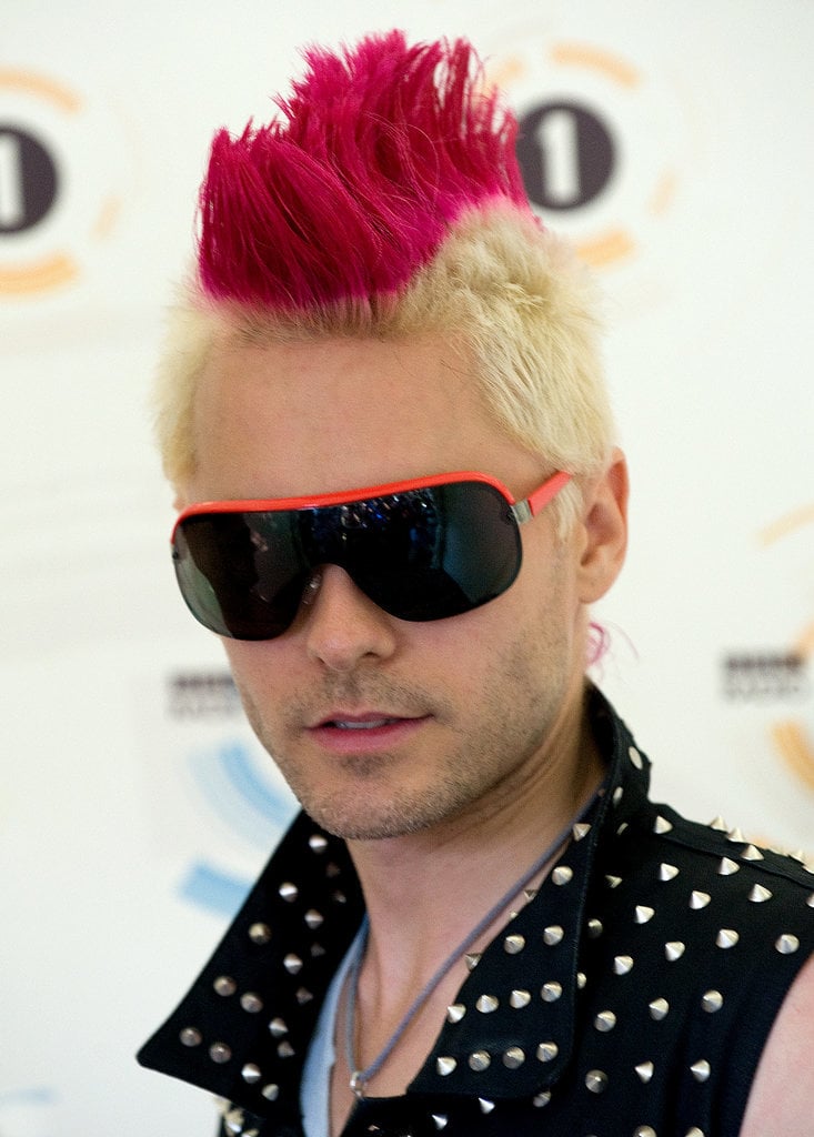 PS: Jared has worn some pretty epic hairstyles, and we even rounded them up. Which throwback Jared hairstyle is your favorite?
CK: Probably one of the most memorable is his pink mohawk and blond sides. I also liked when it was a bit longer and kind of messy with texture a few years ago. Right now, it's perfect timing for this kind of look for him. This look moving forward will be that iconic Jared. His funky, exaggerated punk-rock days are over. Never say never, but I think we are done with the punky colors.
PS: What is Jared like when he is getting ready? Does he play music? Drink juices? 
CK: We always drink water in glass bottles — that's always the thing. We are pretty chill. Jared is a really healthy guy, a longtime vegan. He snacks on healthy things. Mostly he is in the zone or practicing speeches. He is busy with his band. Sometimes we look at different artwork for his band before we cut his hair. If we listen to music, it's usually something he is doing that he needs to perfect. He's a perfectionist.
PS: What did you think of his acceptance speech last night? It was so inspiring, right? 
CK: It was amazing. It was great. It was moving. His mom is amazing, too. She comes to the house when we are getting ready. It was cool to see her reaction. It's been a road. We've been working every day for the past four months. He has won 36 awards. Maybe last night was 37 — everything from independent ones to the SAG Awards and UK awards. It's crazy.