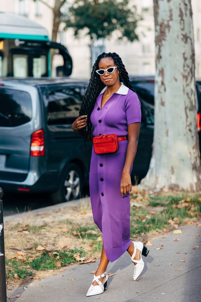 Try a cutout ankle boot with a long sweater dress.