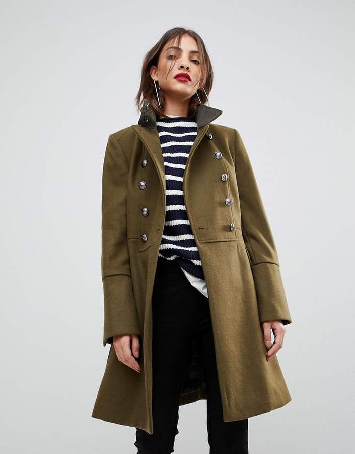 MANGO Flare Sleeve Button Military Coat