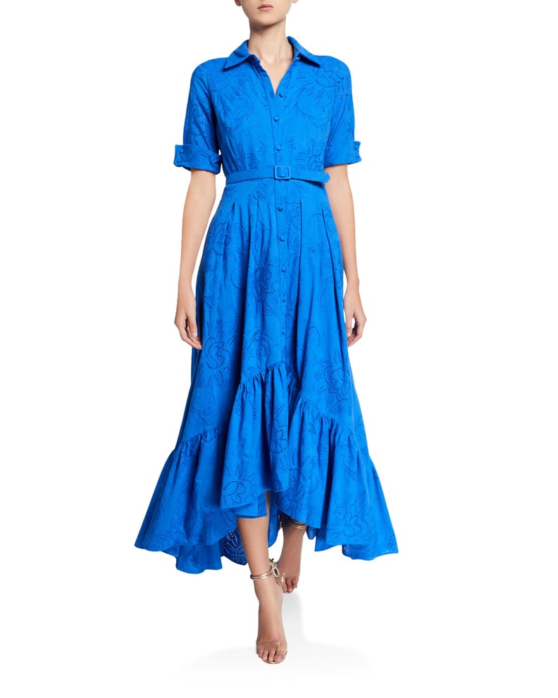 Badgley Mischka Collection Short-Sleeve Eyelet Belted Shirtdress