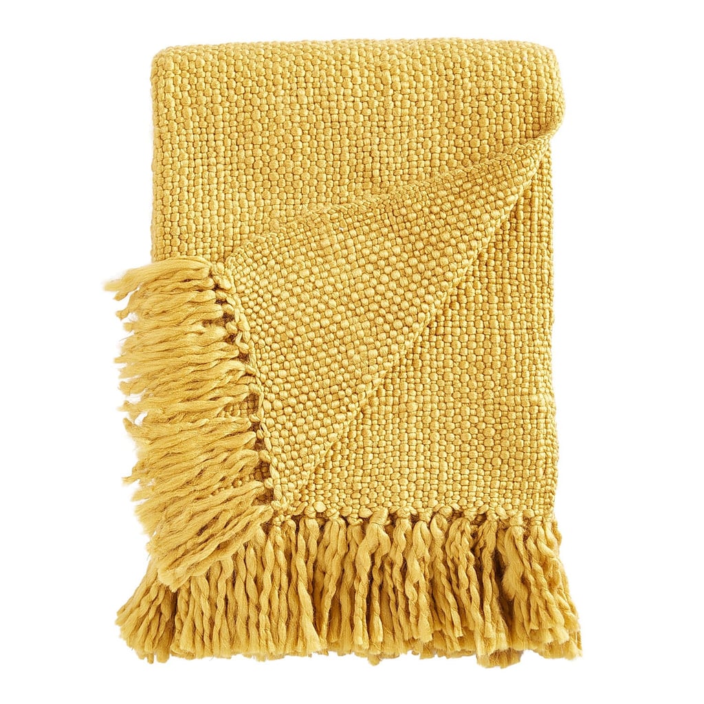 Knit Mustard Throw With Tassels