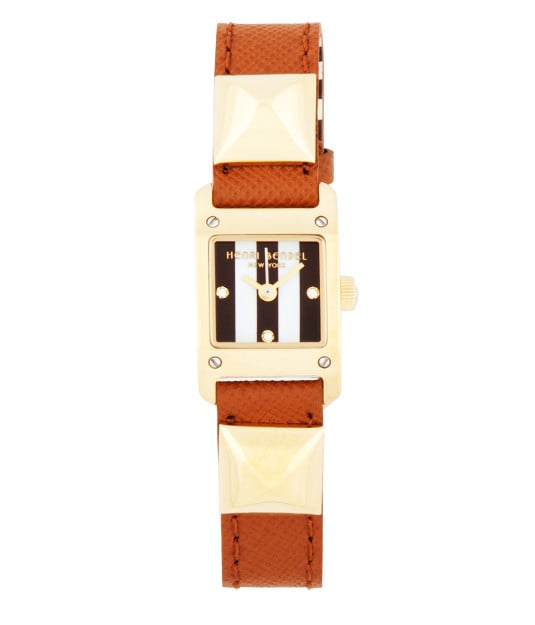 I used to wear a watch every single day . . . and then I got an iPhone. I don't like that a smartphone took away one of my smartest accessories, so I'm hoping this Henri Bendel Samantha watch ($178) will be a happy addition to my wardrobe. And with its unique Saffiano leather strap, studs, and striped timepiece, it will certainly keep my interest every single day.
— KS