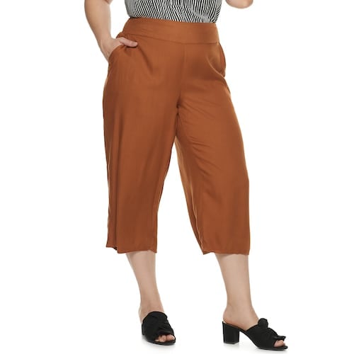 EVRI Plus Size Wide-Leg Crop Pants