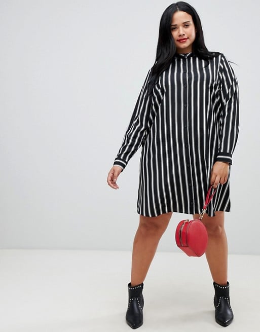 ASOS DESIGN Curve Mini Shirt Dress in Stripe With Long Sleeves