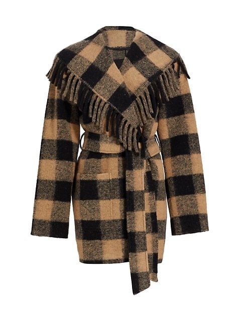 Jonathan Simkhai Standard Henriette Fringe Buffalo Plaid Coat