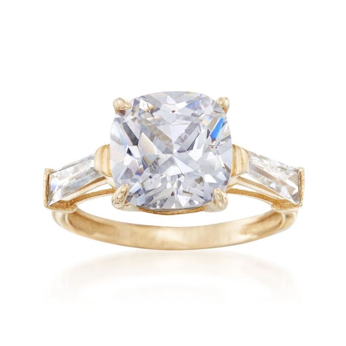 6.50 ct. t.w. Cushion-Cut and Baguette CZ Ring in 14kt Yellow Gold