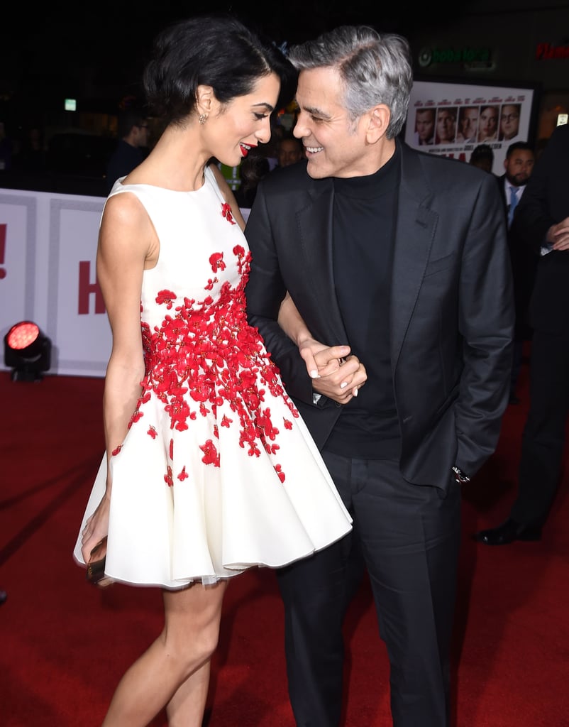 Amal Clooney Wearing Red Floral Giambattista Valli Dress