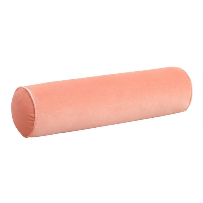 Salmon Pink Velvet Bolster Pillow
