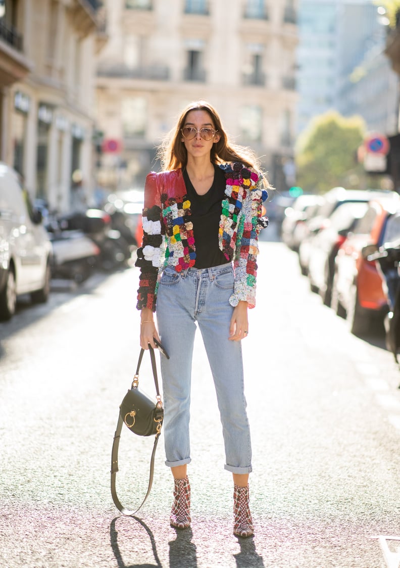 A Plain Pair to Offset a Print-Busy Cropped Blazer and Boots