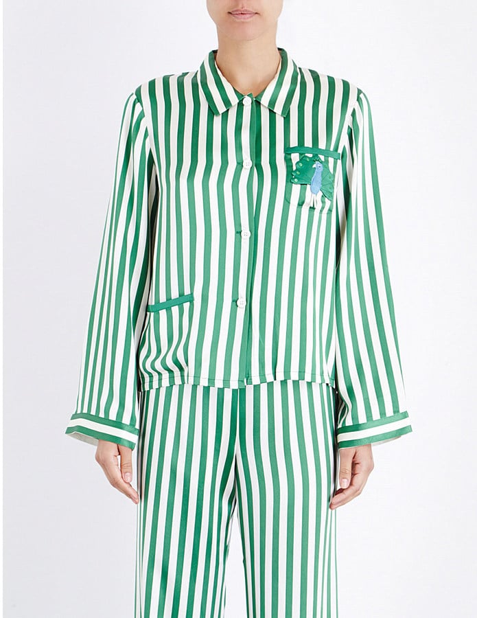Morgan Lane Peacock Ruthie striped silk-satin pajama shirt ($335)