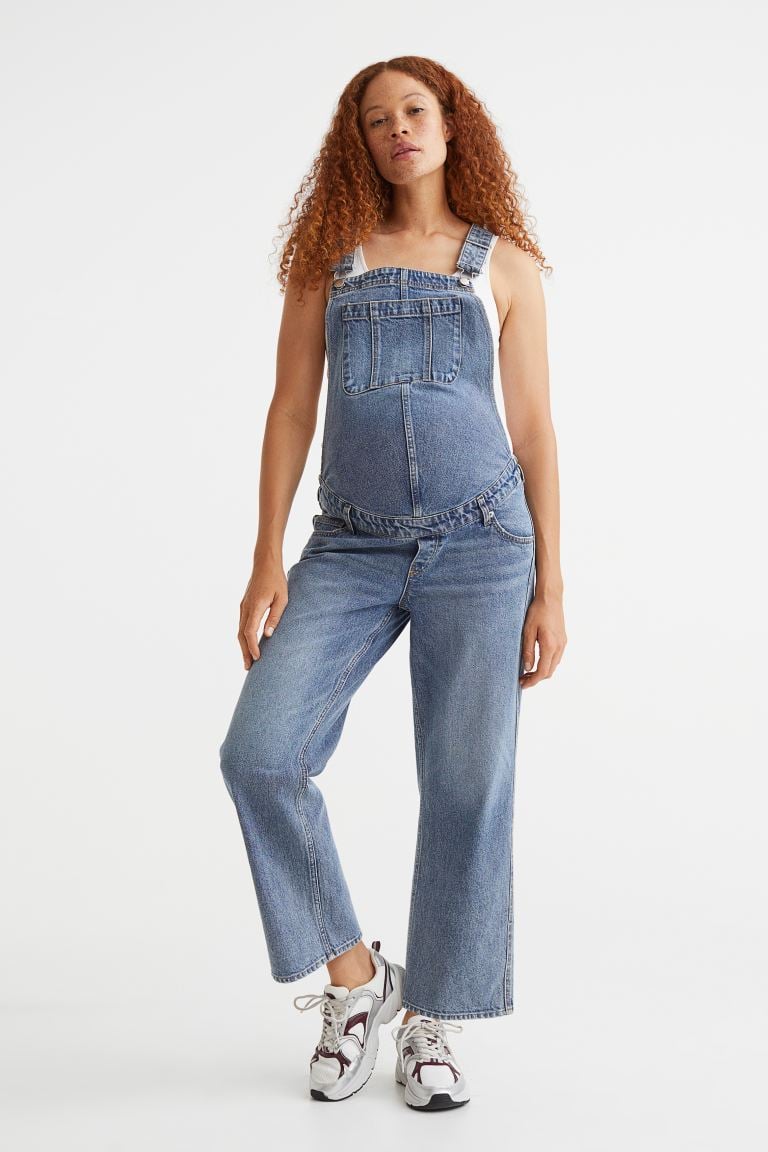 Maternity Denim Dungaree with Side Buttons Blue