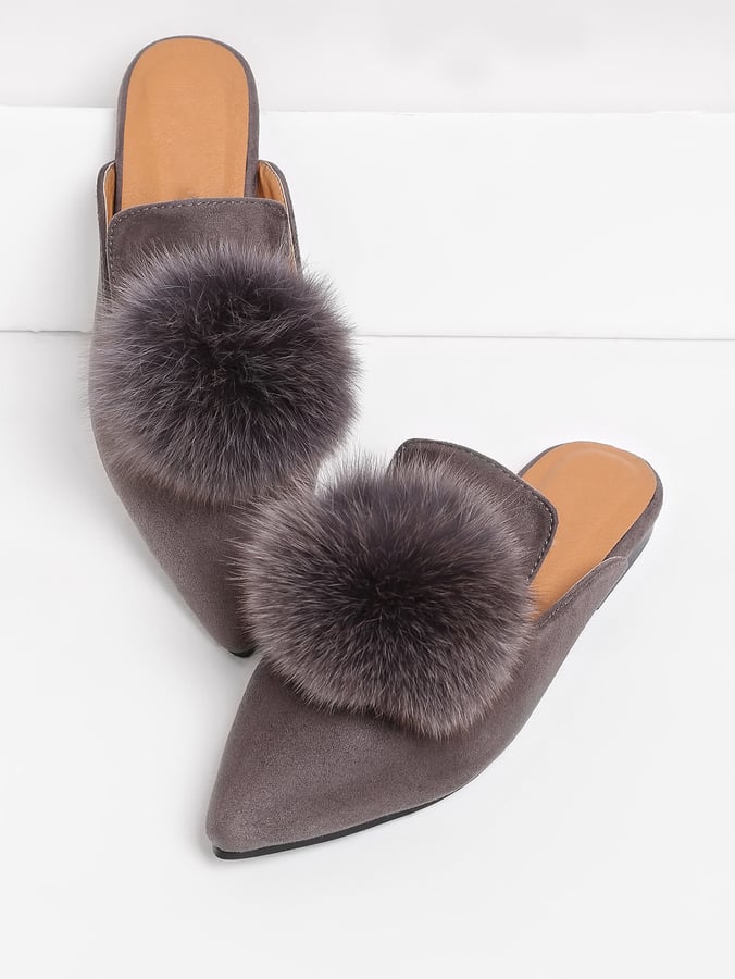 Shein Pom-Pom Decorated Pointed Toe Flat Mules