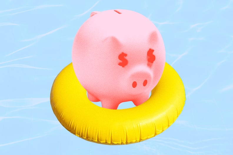 conceptual image of a piggy bank in a pool float