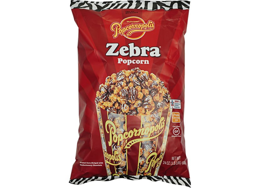 popcornopolis popcorn zebra 24 ounce